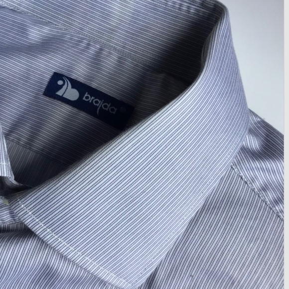 Brajda light gray  pinstripes soft cotton shirt Sz 16 ~ 40 made  in Italy 🇮🇹 - Picture 10 of 11